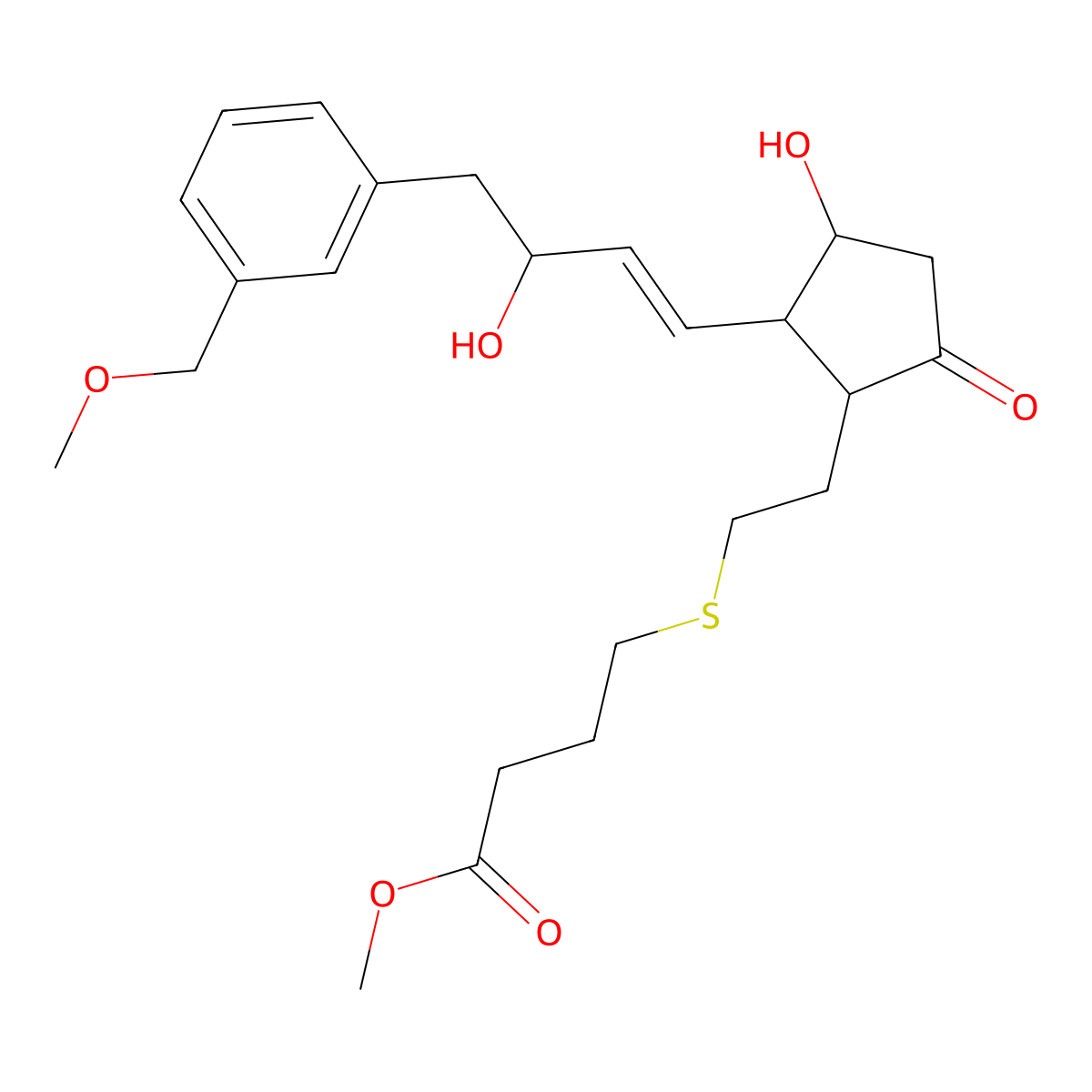 Methyl 4-((2-((1R,2R,3R)-3-hydroxy-2-((1E,3S)-3-hydroxy-4-(3-(methoxymethyl)phenyl)-1-buten-1-yl)-5-oxocyclopentyl)ethyl)thio)butanoate molecular structure, CAS 256382-08-8