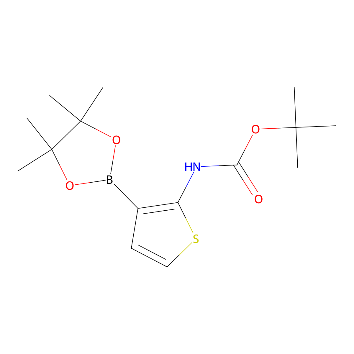 Tert-butyl (3-(4,4,5,5-tetramethyl-1,3,2-dioxaborolan-2-YL)thiophen-2-YL)carbamate molecular structure, CAS 2563886-34-8