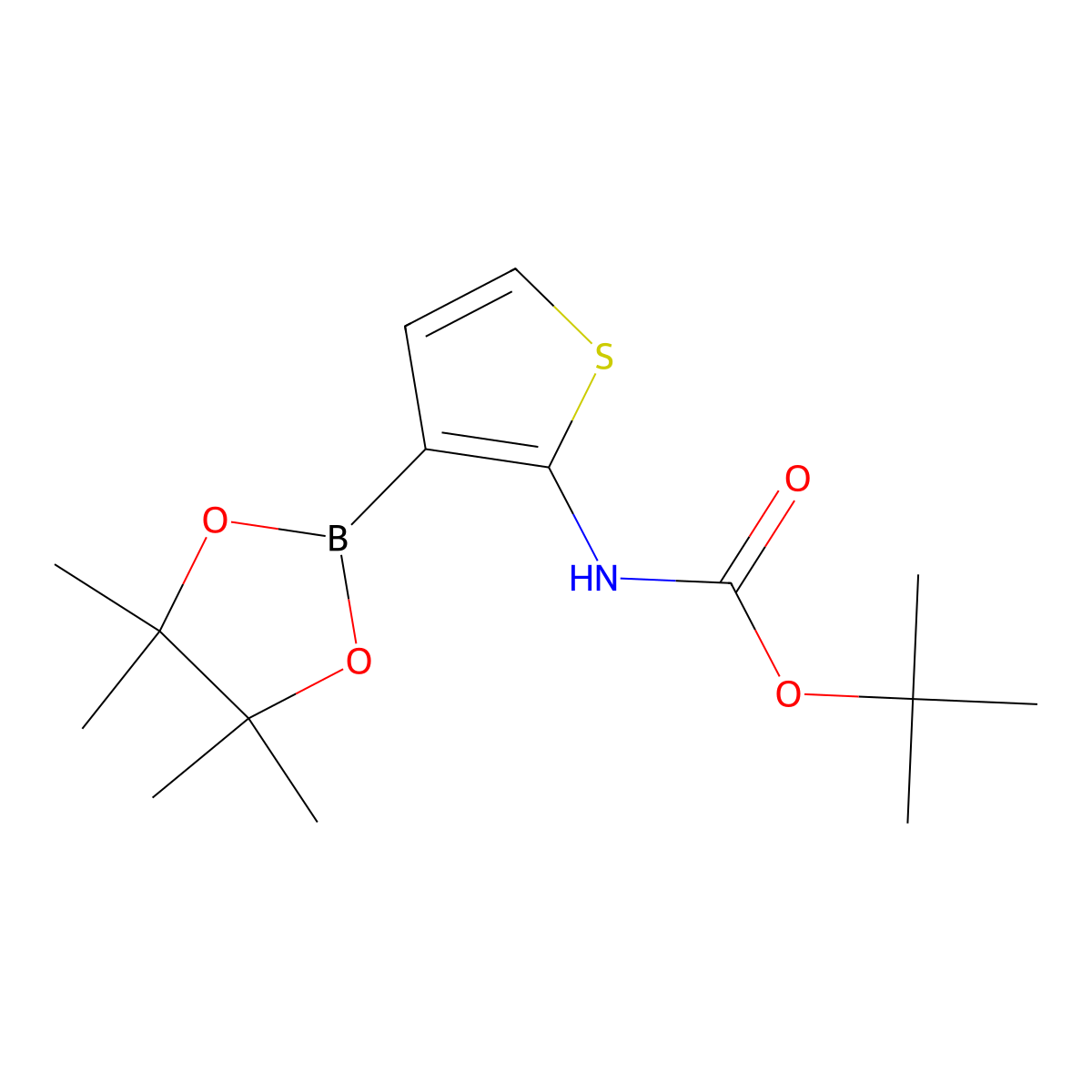 Tert-butyl (3-(4,4,5,5-tetramethyl-1,3,2-dioxaborolan-2-YL)thiophen-2-YL)carbamate molecular structure, CAS 2563886-34-8