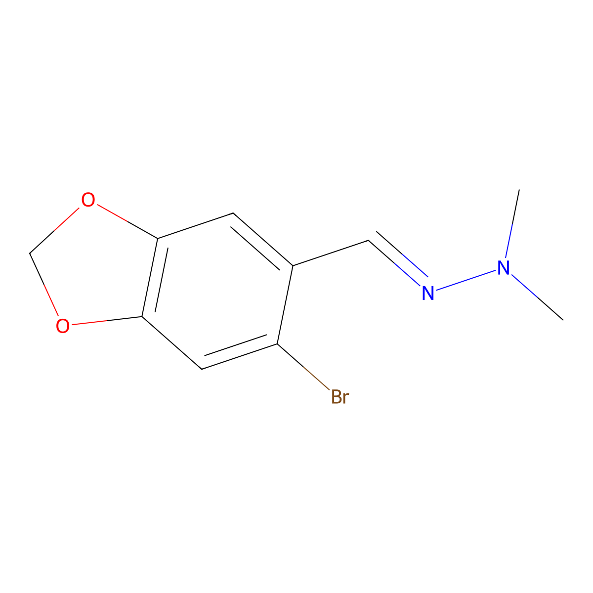 2-((6-Bromobenzo[d][1,3]dioxol-5-yl)methylene)-1,1-dimethylhydrazine molecular structure, CAS 256394-10-2