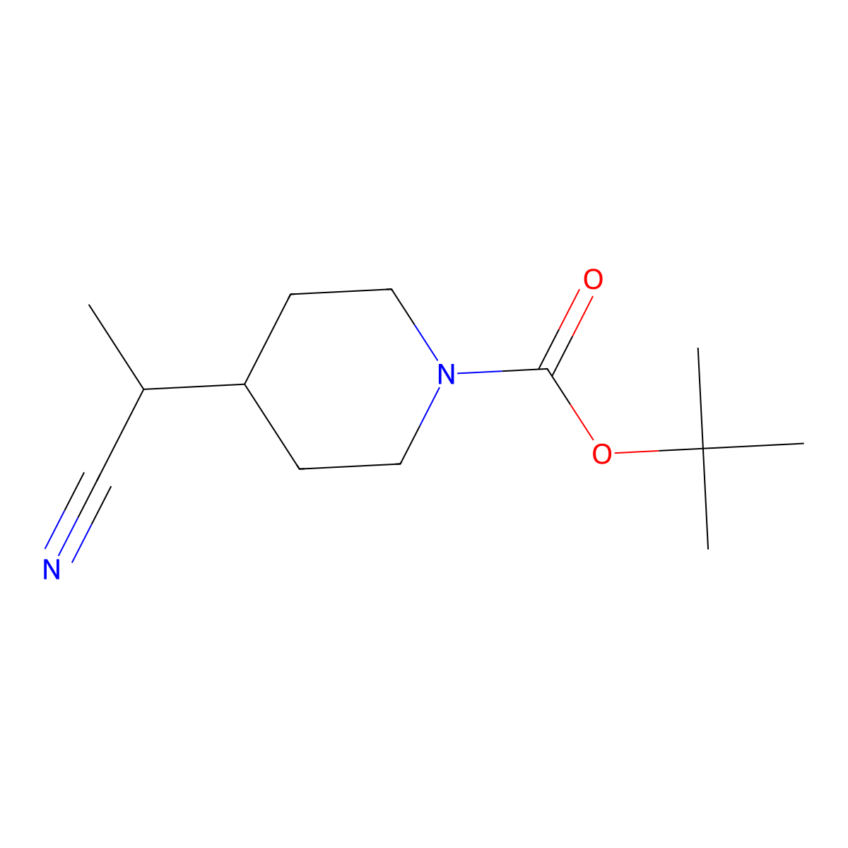 Tert-butyl 4-(1-cyanoethyl)piperidine-1-carboxylate molecular structure, CAS 256411-40-2