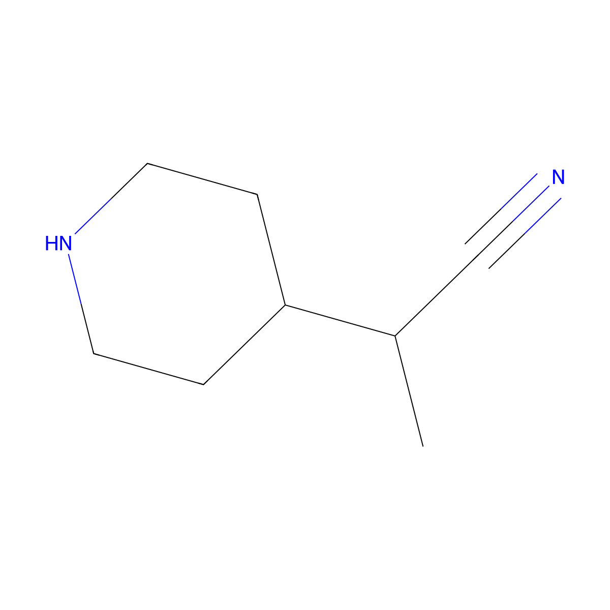 2-(Piperidin-4-yl)propanenitrile molecular structure, CAS 256411-45-7