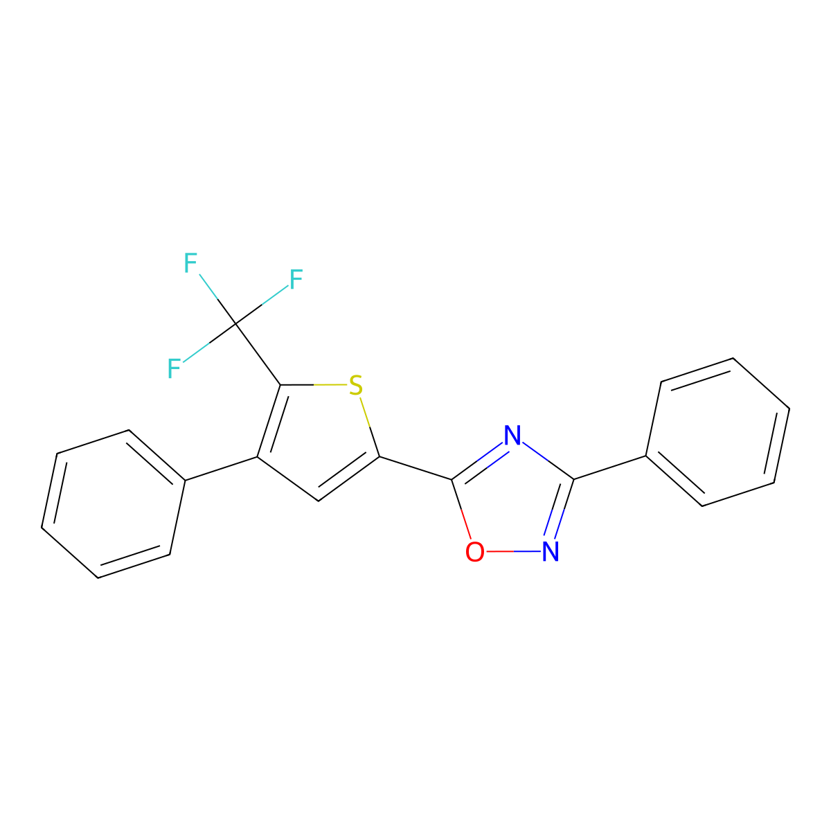 3-Phenyl-5-(4-phenyl-5-(trifluoromethyl)thiophen-2-yl)-1,2,4-oxadiazole molecular structure, CAS 256414-81-0