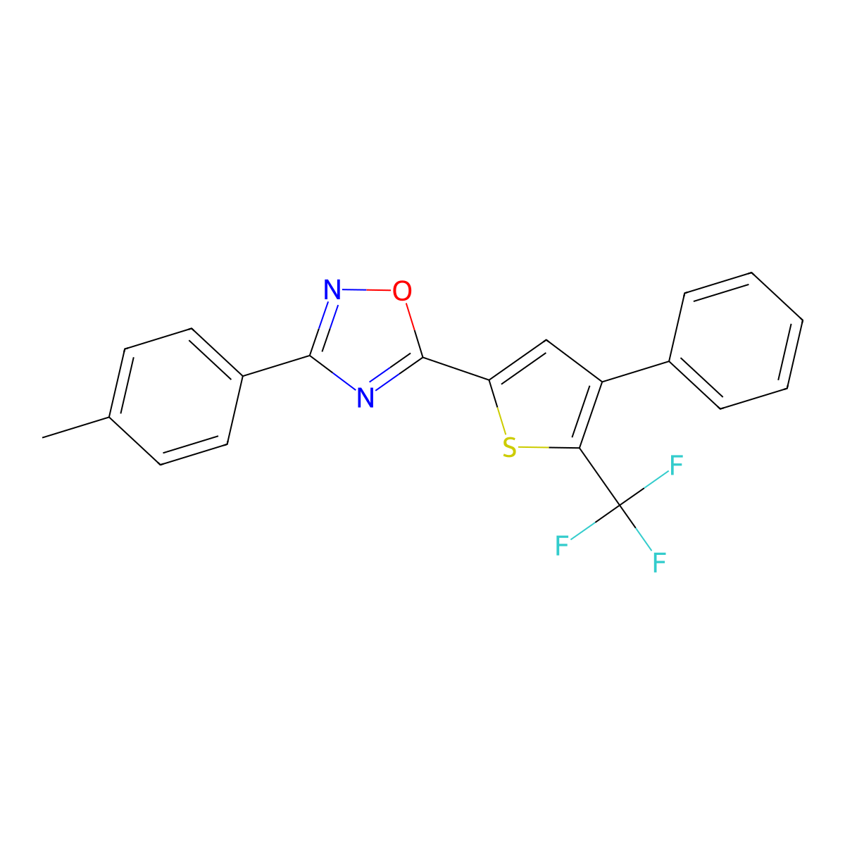 5-[4-Phenyl-5-(trifluoromethyl)-2-thienyl]-3-(p-tolyl)-1,2,4-oxadiazole molecular structure, CAS 256414-84-3