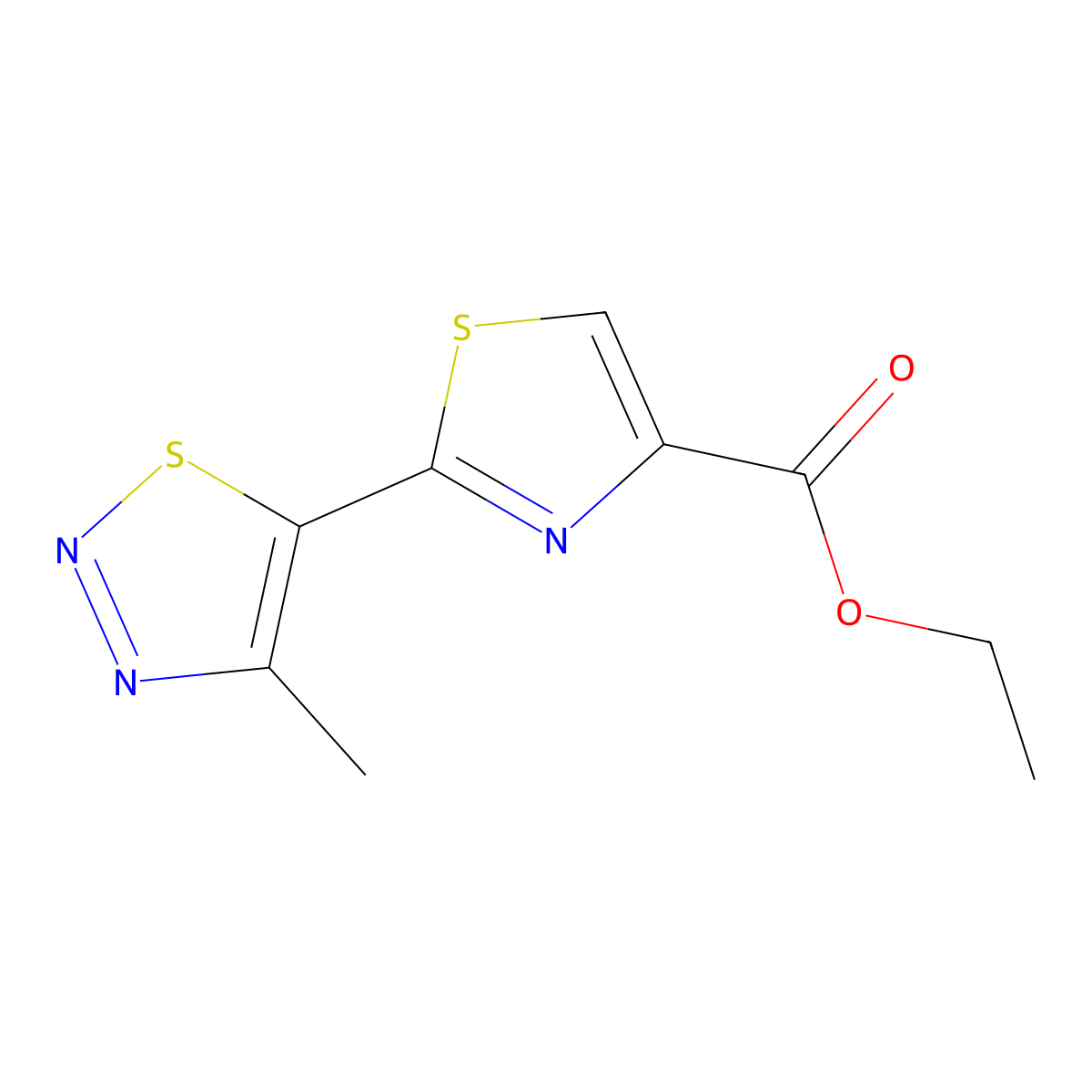 Ethyl 2-(4-methyl-1,2,3-thiadiazol-5-yl)-4-thiazolecarboxylate molecular structure, CAS 256420-28-7