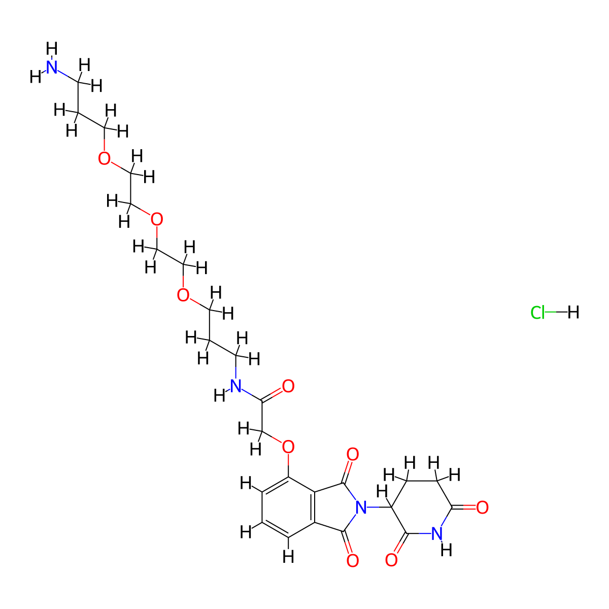 Thalidomide 4'-oxyacetamide-alkylC1-PEG3-alkylC3-amine molecular structure, CAS 2564466-93-7