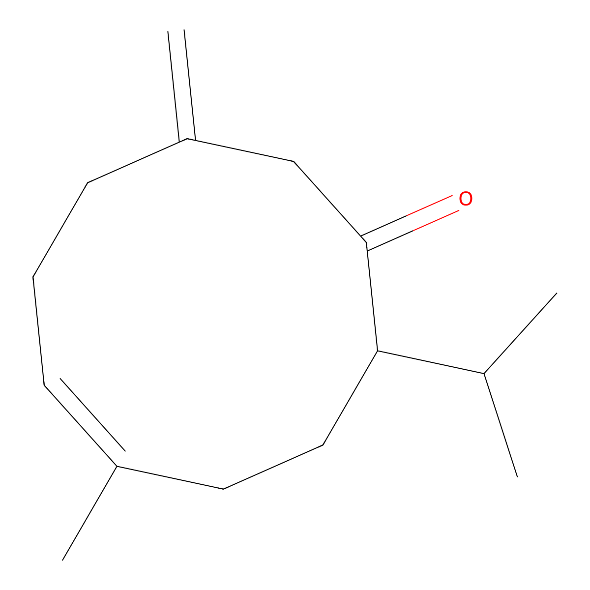 (2S)-5-methyl-9-methylidene-2-propan-2-ylcyclodec-5-en-1-one molecular structure, CAS 25645-19-6