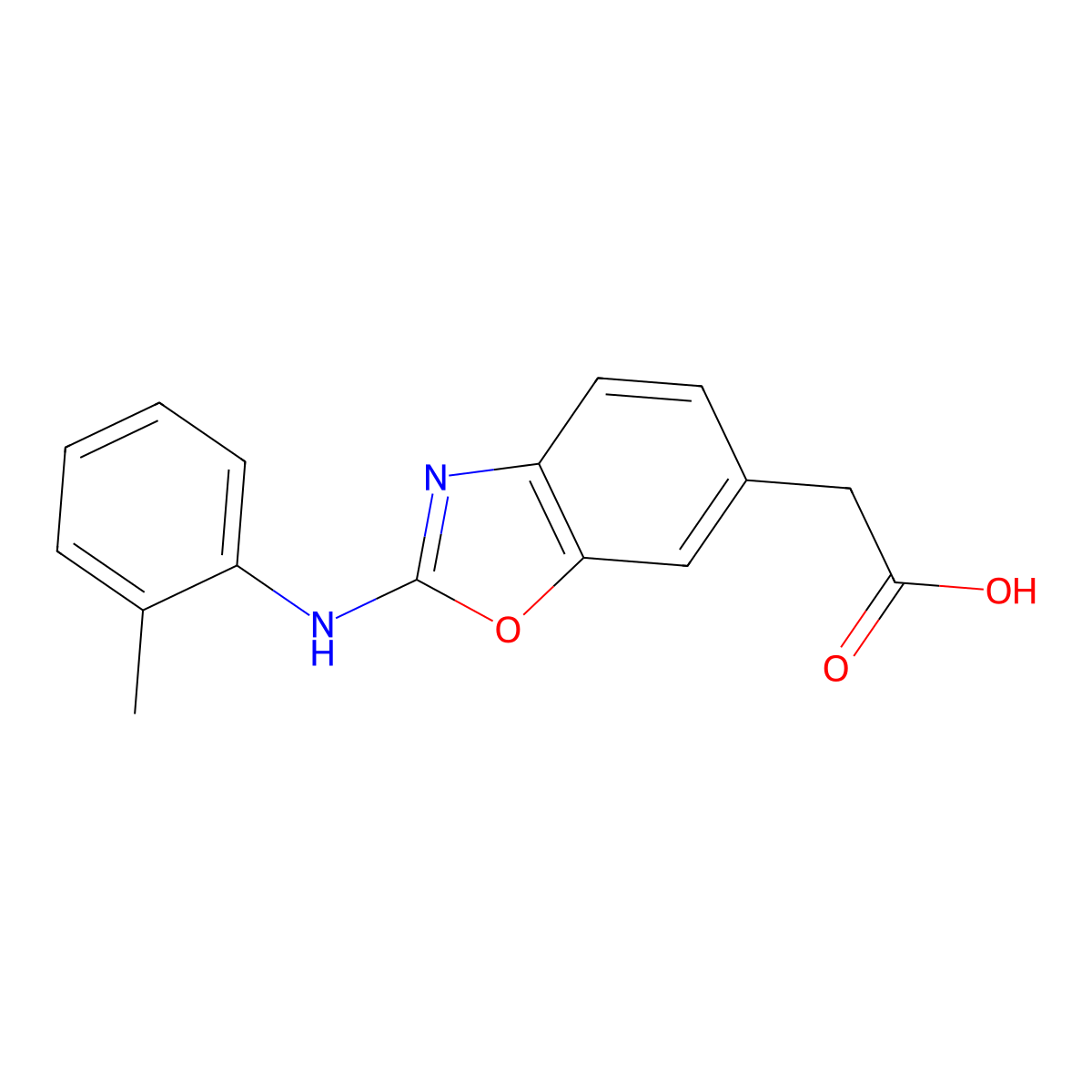 2-(2-(O-tolylamino)benzo[d]oxazol-6-yl)acetic acid molecular structure, CAS 256453-94-8