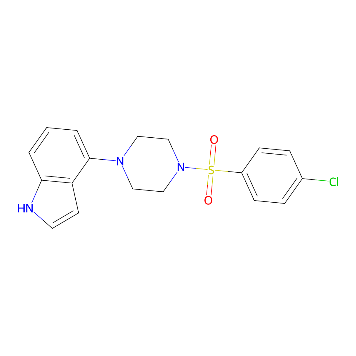 4-[4-(4-chlorophenyl)sulfonylpiperazin-1-yl]-1H-indole molecular structure, CAS 256458-64-7