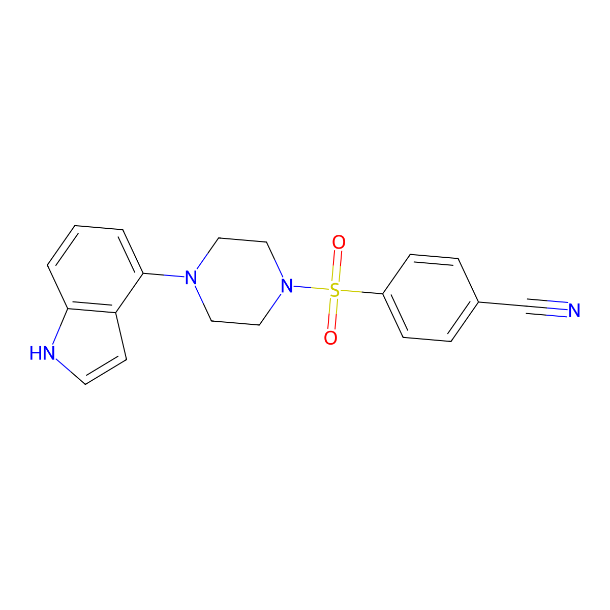 4-[4-(1H-indol-4-yl)piperazin-1-yl]sulfonylbenzonitrile molecular structure, CAS 256458-66-9