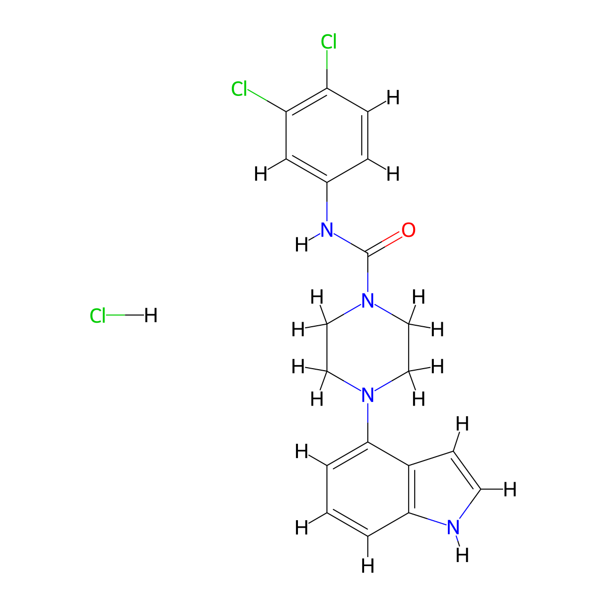 1-Piperazinecarboxamide,n-(3,4-dichlorophenyl)-4-(1h-indol-4-yl)-,hydrochloride molecular structure, CAS 256458-84-1