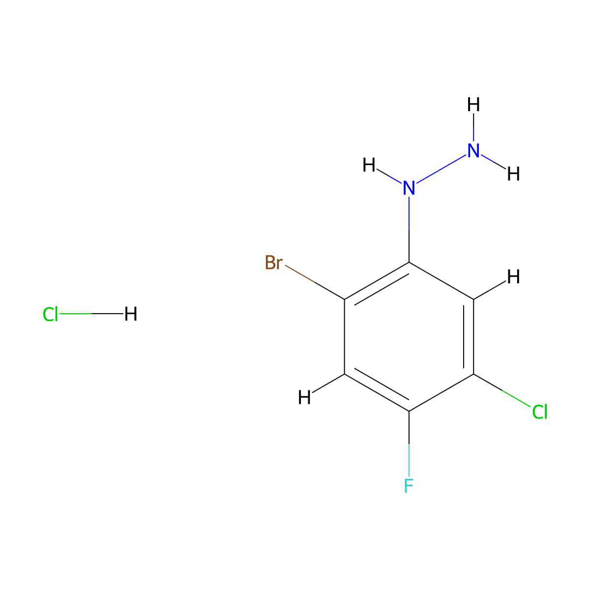 (2-Bromo-5-chloro-4-fluorophenyl)hydrazine hydrochloride molecular structure, CAS 2564661-88-5