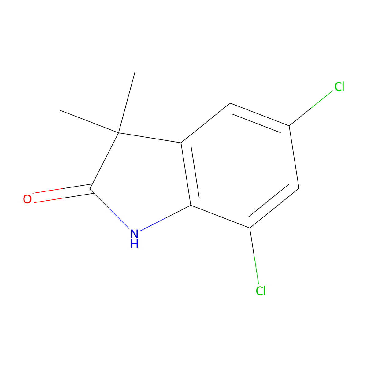 5,7-dichloro-3,3-dimethyl-2,3-dihydro-1H-indol-2-one molecular structure, CAS 25647-60-3