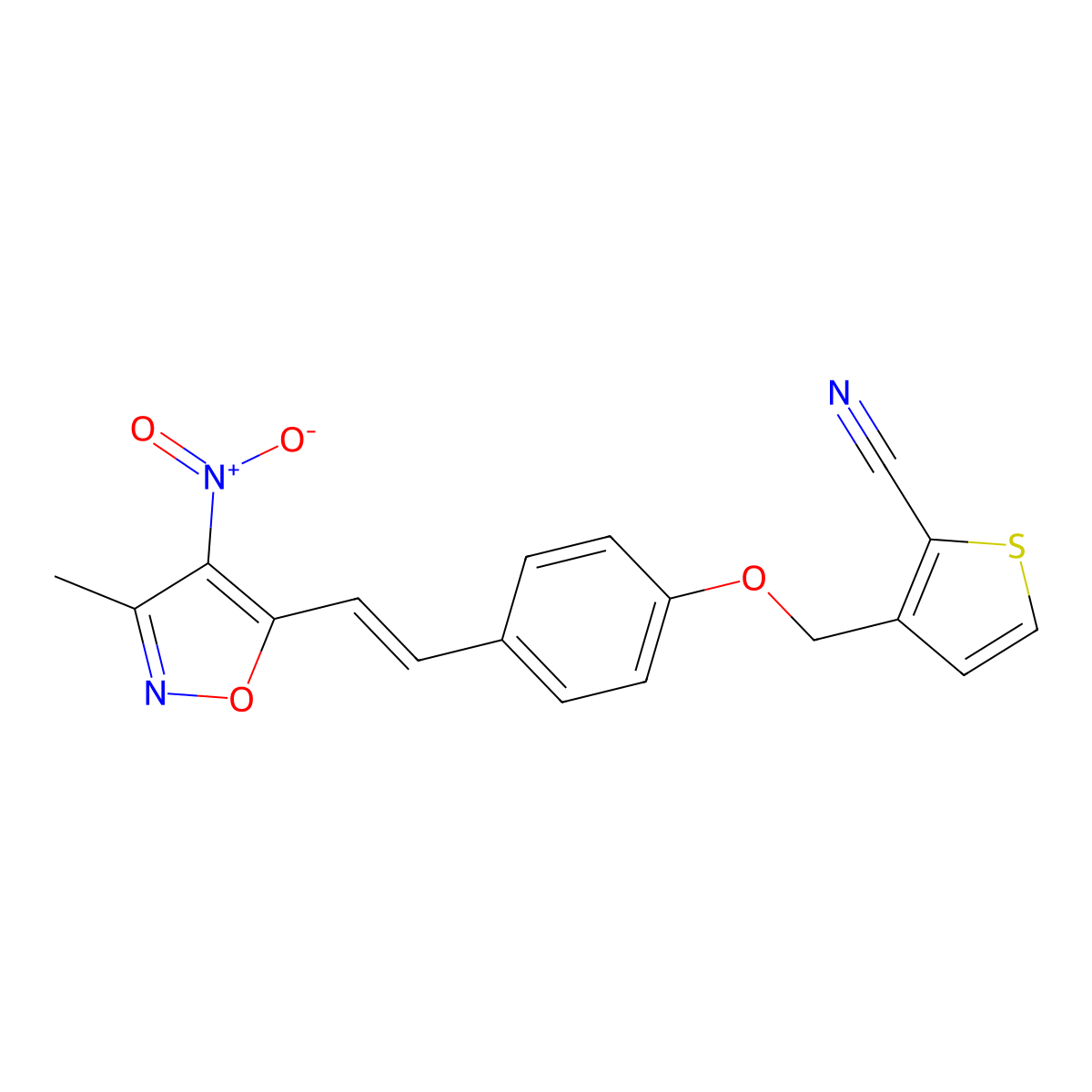 3-[[4-[2-(3-Methyl-4-nitro-5-isoxazolyl)ethenyl]phenoxy]methyl]-2-thiophenecarbonitrile molecular structure, CAS 256471-06-4