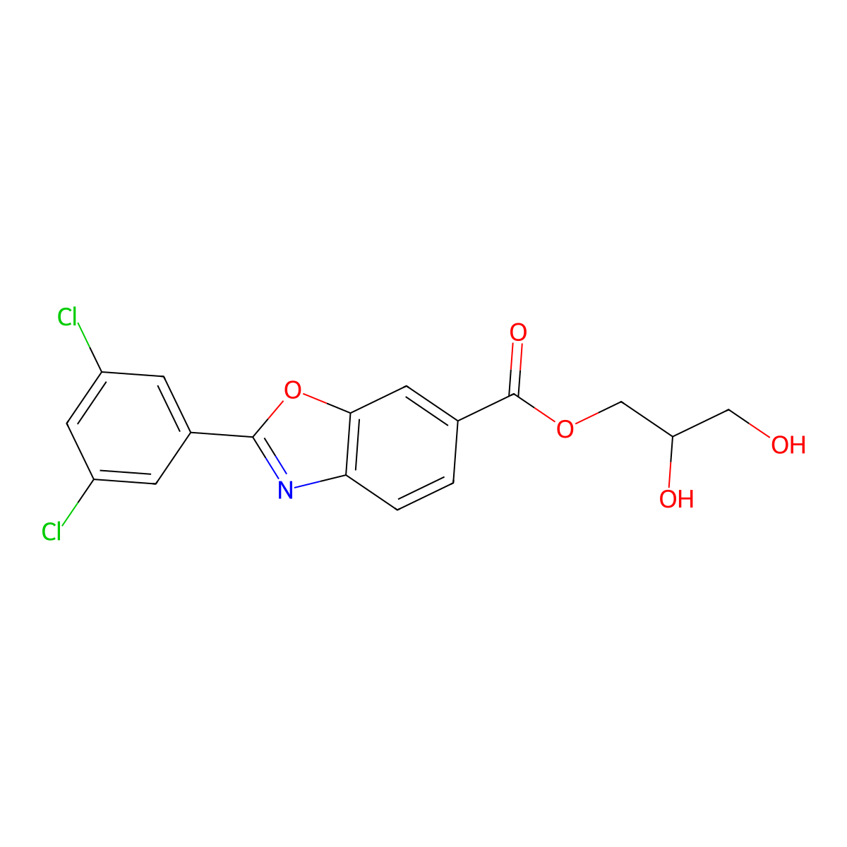 2,3-Dihydroxypropyl 2-(3,5-dichlorophenyl)benzo[d]oxazole-6-carboxylate molecular structure, CAS 2564746-71-8