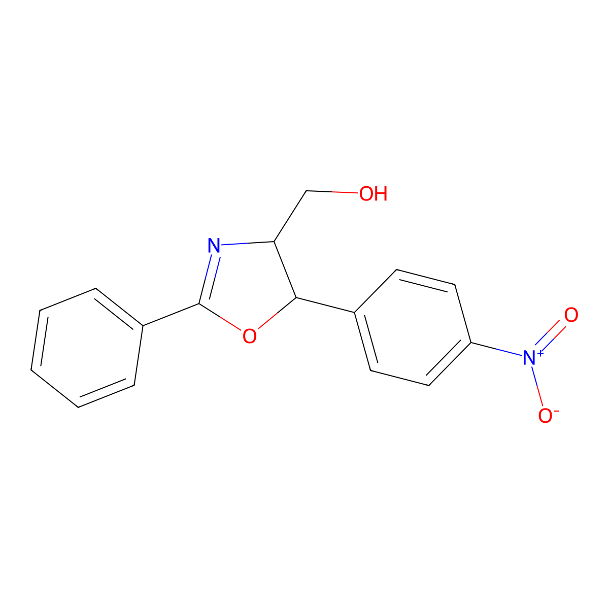 (4R,5R)-[5-(4-Nitrophenyl)-2-phenyl-4,5-dihydro-oxazol-4-YL]methanol molecular structure, CAS 256475-85-1