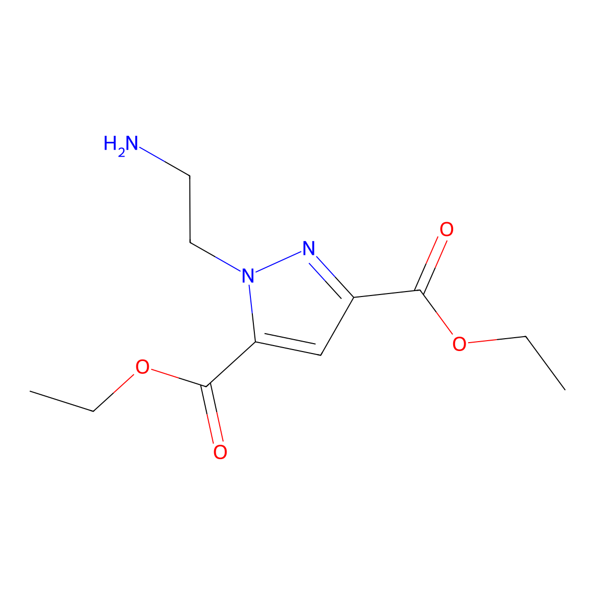Ethyl 1-(2-aminoethyl)-5-(ethoxycarbonyl)pyrazole-3-carboxylate molecular structure, CAS 2564800-53-7