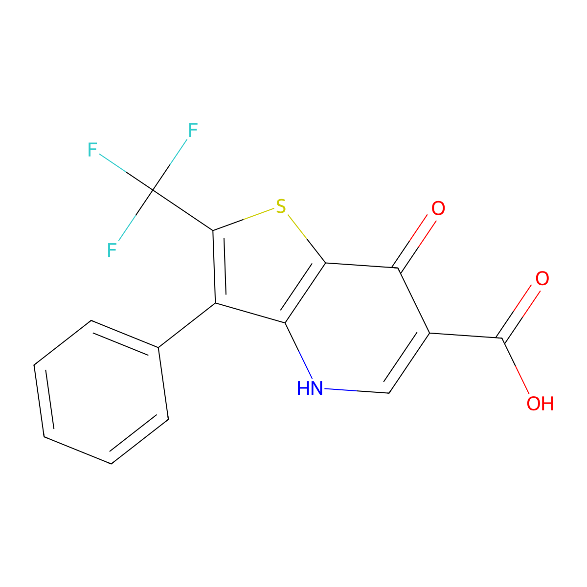 7-Oxo-3-phenyl-2-(trifluoromethyl)-4,7-dihydrothieno[3,2-b]pyridine-6-carboxylic acid molecular structure, CAS 256488-13-8