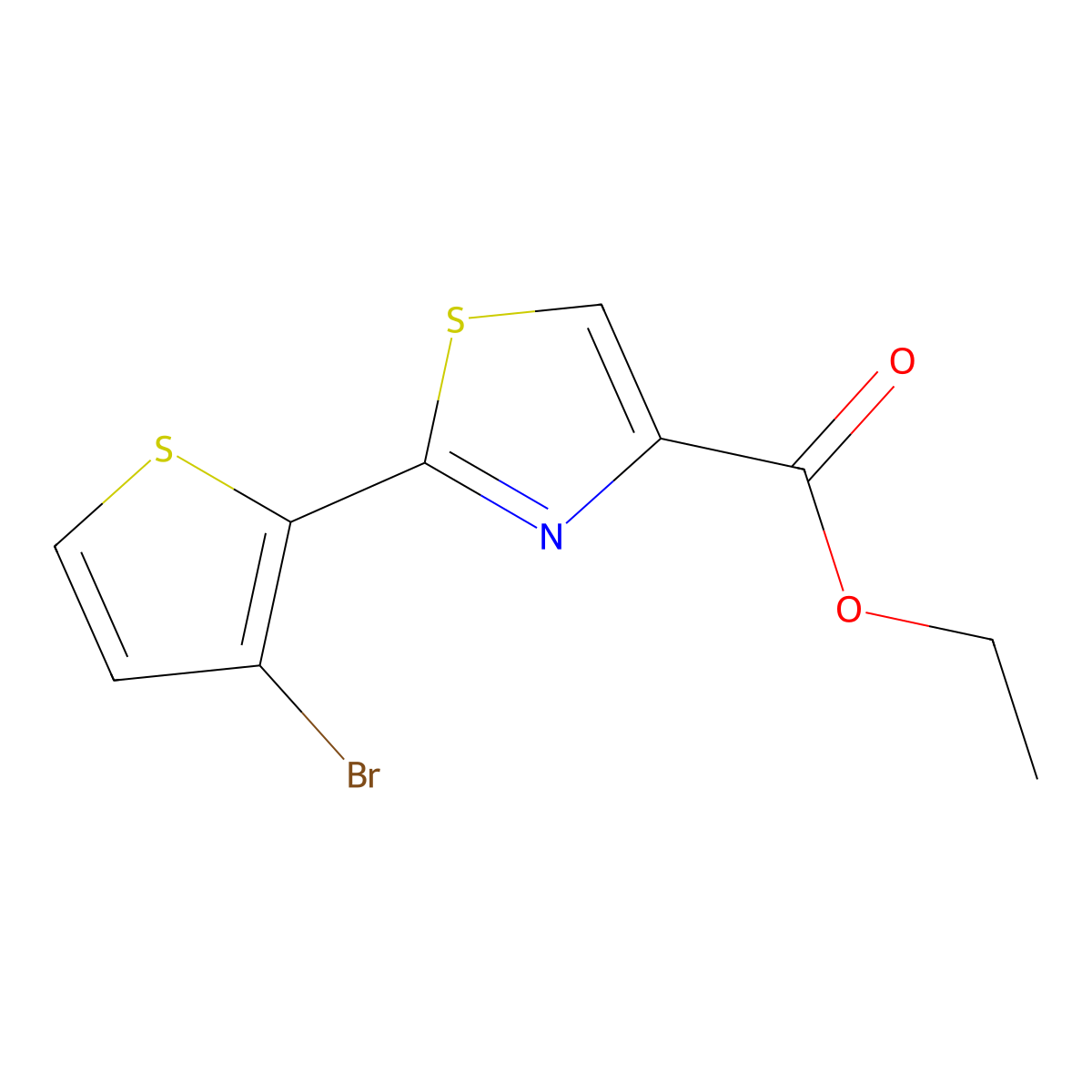 Ethyl 2-(3-bromothiophen-2-yl)-1,3-thiazole-4-carboxylate molecular structure, CAS 256508-38-0