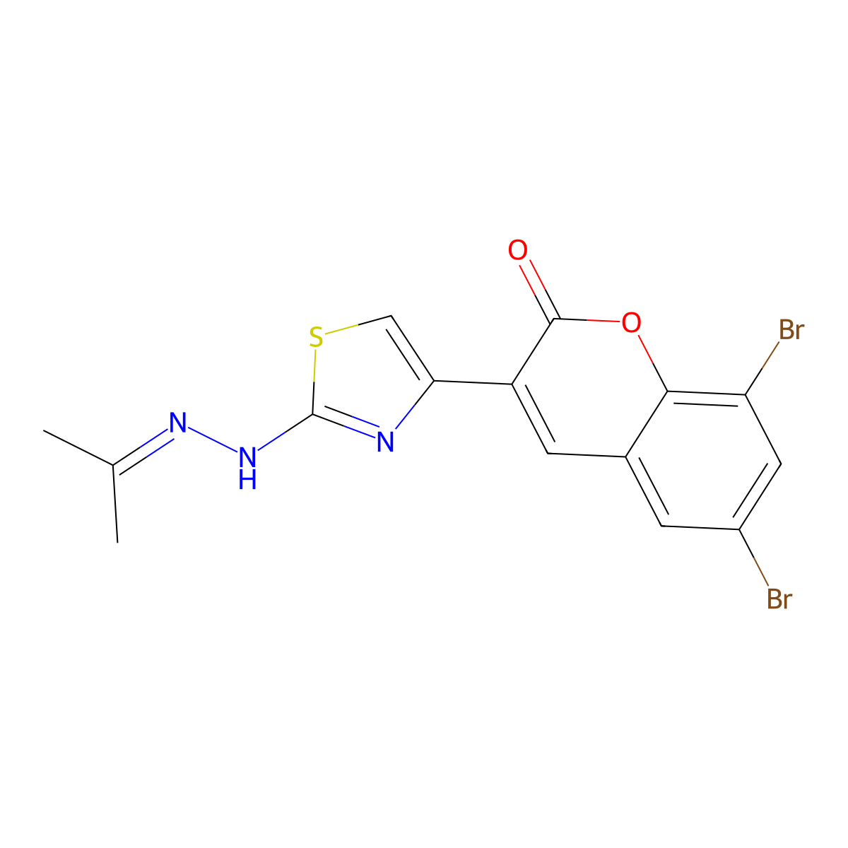 6,8-dibromo-3-{2-[2-(propan-2-ylidene)hydrazin-1-yl]-1,3-thiazol-4-yl}-2H-chromen-2-one molecular structure, CAS 256511-37-2