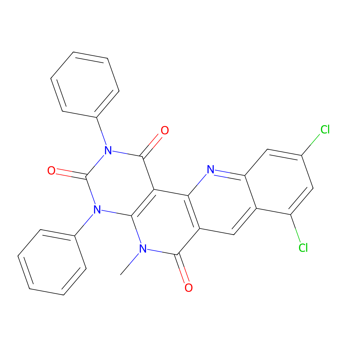 13,15-Dichloro-8-methyl-4,6-diphenyl-4,6,8,18-tetrazatetracyclo[8.8.0.02,7.012,17]octadeca-1(10),2(7),11,13,15,17-hexaene-3,5,9-trione molecular structure, CAS 256521-47-8