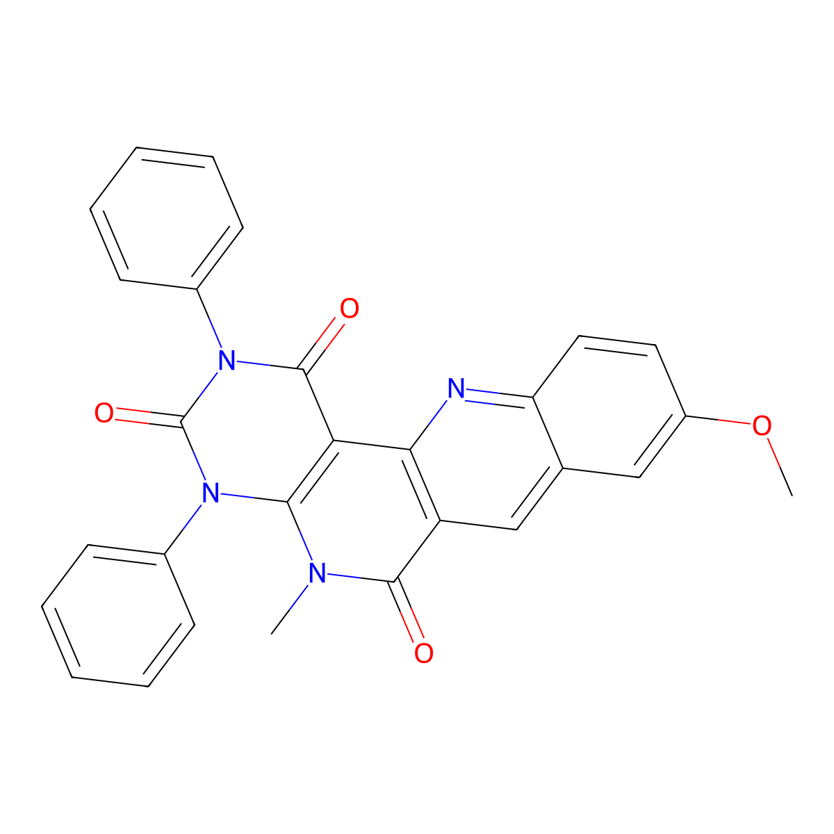 14-Methoxy-8-methyl-4,6-diphenyl-4,6,8,18-tetrazatetracyclo[8.8.0.02,7.012,17]octadeca-1(10),2(7),11,13,15,17-hexaene-3,5,9-trione molecular structure, CAS 256521-48-9
