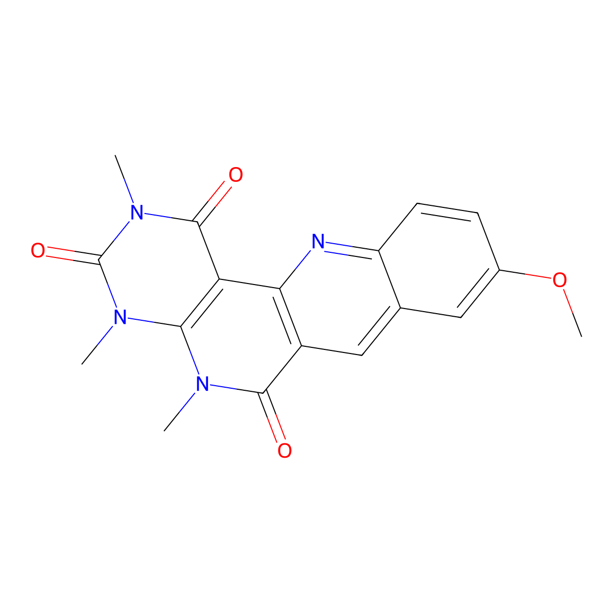 14-Methoxy-4,6,8-trimethyl-4,6,8,18-tetrazatetracyclo[8.8.0.02,7.012,17]octadeca-1(10),2(7),11,13,15,17-hexaene-3,5,9-trione molecular structure, CAS 256521-49-0