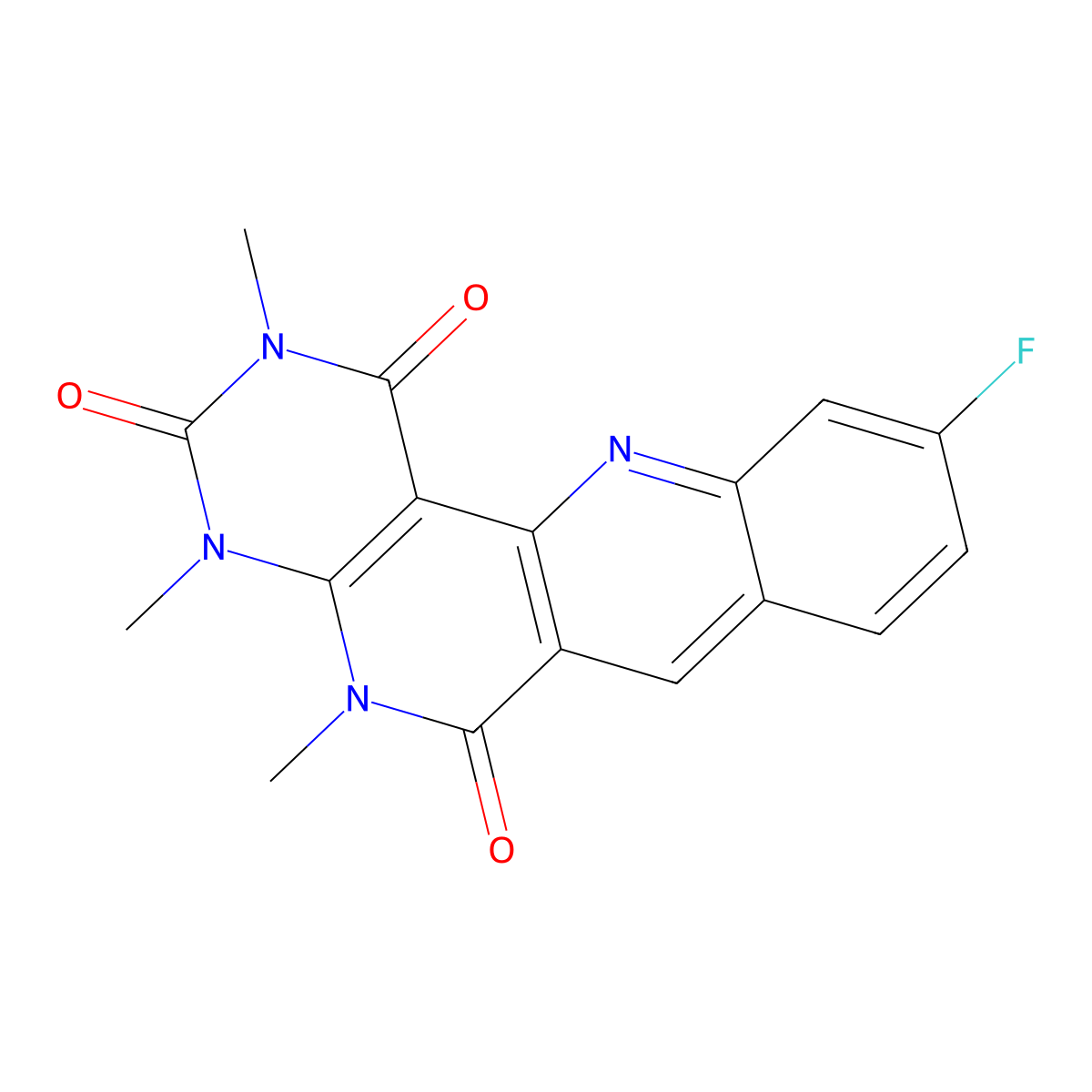 15-Fluoro-4,6,8-trimethyl-4,6,8,18-tetrazatetracyclo[8.8.0.02,7.012,17]octadeca-1(10),2(7),11,13,15,17-hexaene-3,5,9-trione molecular structure, CAS 256521-58-1