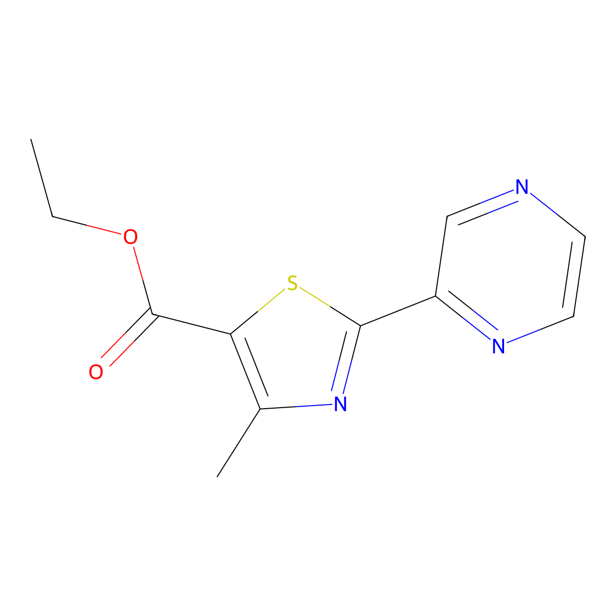 Ethyl 4-methyl-2-(2-pyrazinyl)thiazole-5-carboxylate molecular structure, CAS 256529-18-7