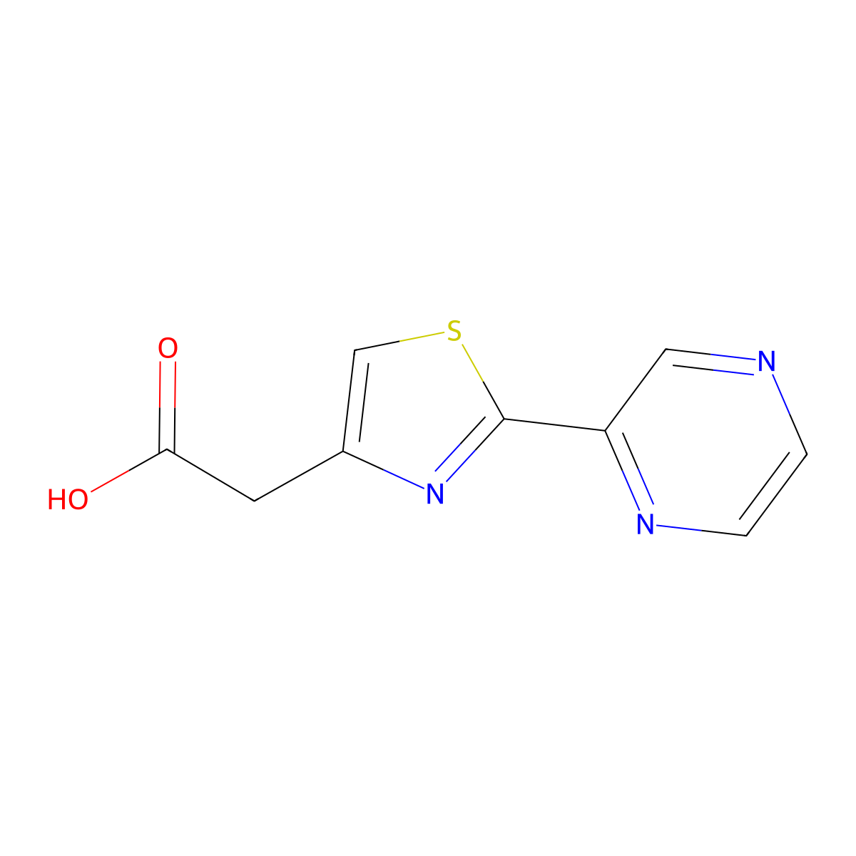 2-(2-(Pyrazin-2-yl)-1,3-thiazol-4-yl)acetic acid molecular structure, CAS 256529-20-1