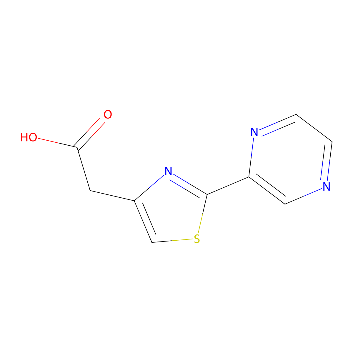 2-(2-(Pyrazin-2-yl)-1,3-thiazol-4-yl)acetic acid molecular structure, CAS 256529-20-1