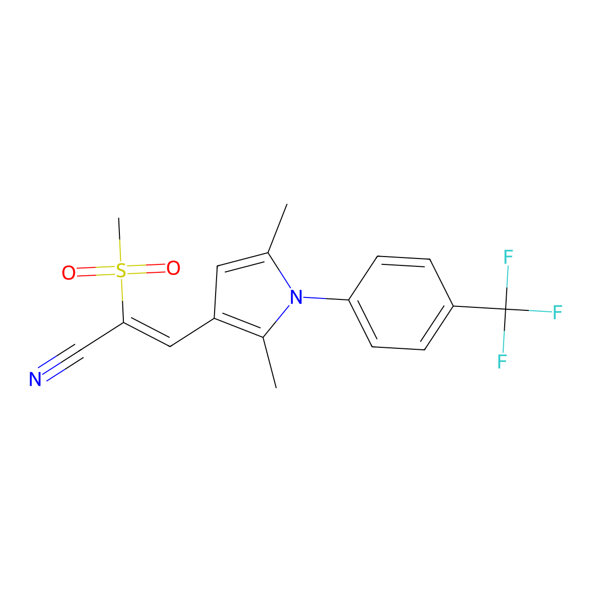 3-[2,5-Dimethyl-1-[4-(trifluoromethyl)phenyl]-1H-pyrrol-3-yl]-2-(methylsulfonyl)-2-propenenitrile molecular structure, CAS 256529-26-7