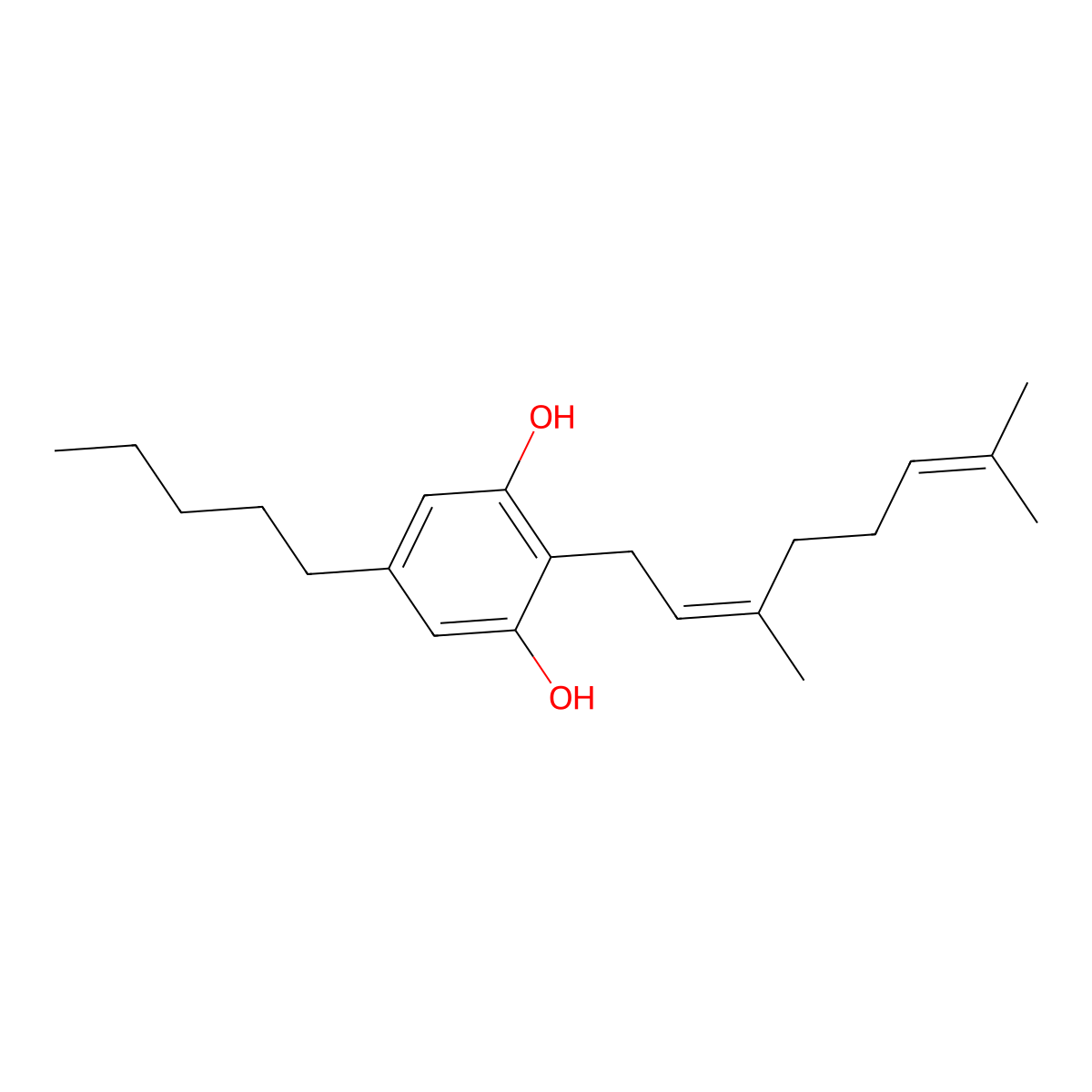 1,3-Benzenediol, 2-(3,7-dimethyl-2,6-octadienyl)-5-pentyl-, (Z)- molecular structure, CAS 25654-32-4