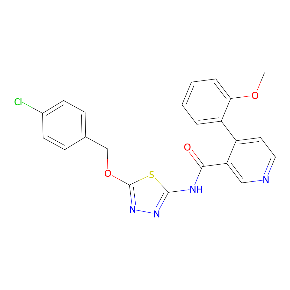 N-[5-[(4-Chlorophenyl)methoxy]-1,3,4-thiadiazol-2-yl]-4-(2-methoxyphenyl)-3-pyridinecarboxamide molecular structure, CAS 2565637-94-5