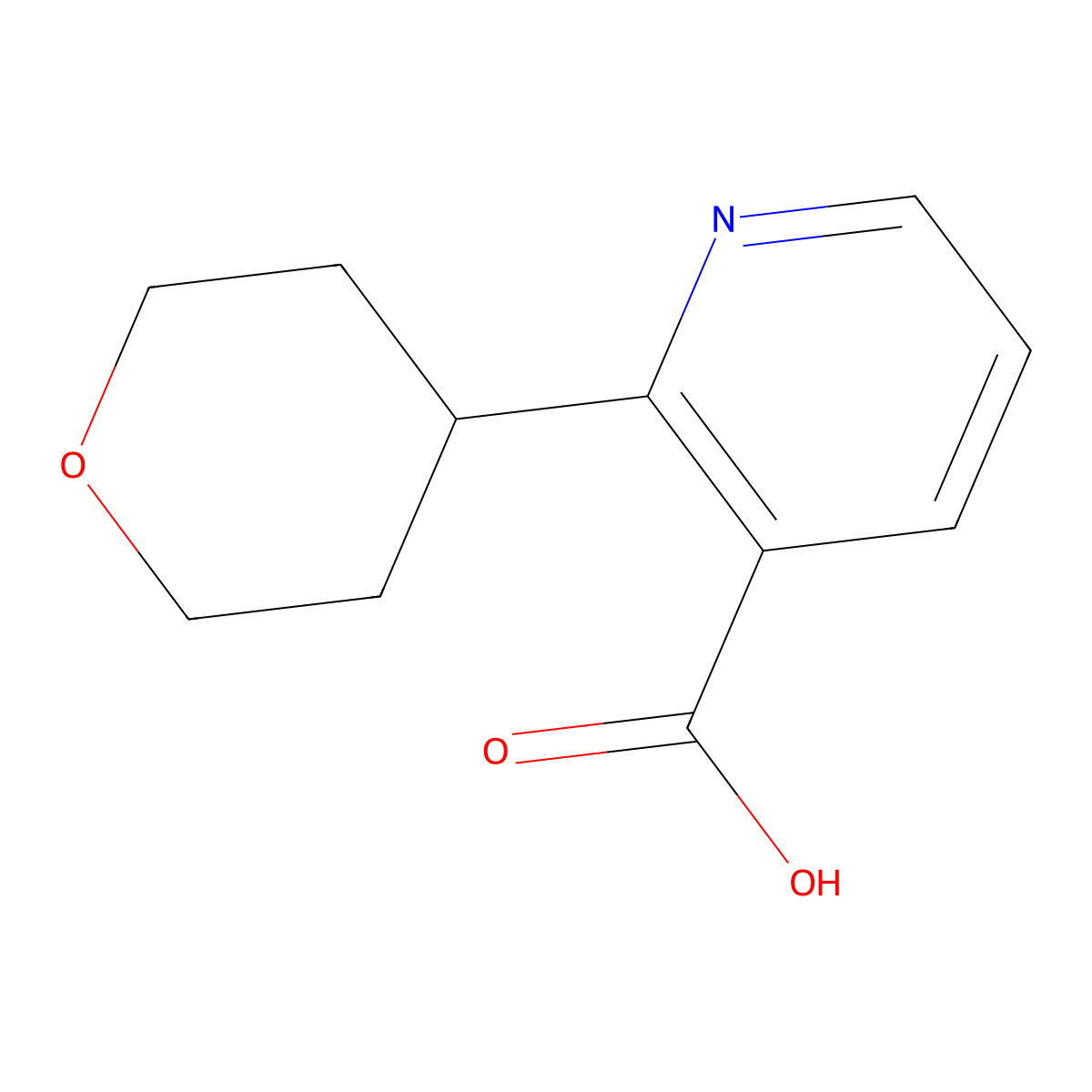 2-(tetrahydro-2H-pyran-4-yl)nicotinic acid molecular structure, CAS 2565641-08-7