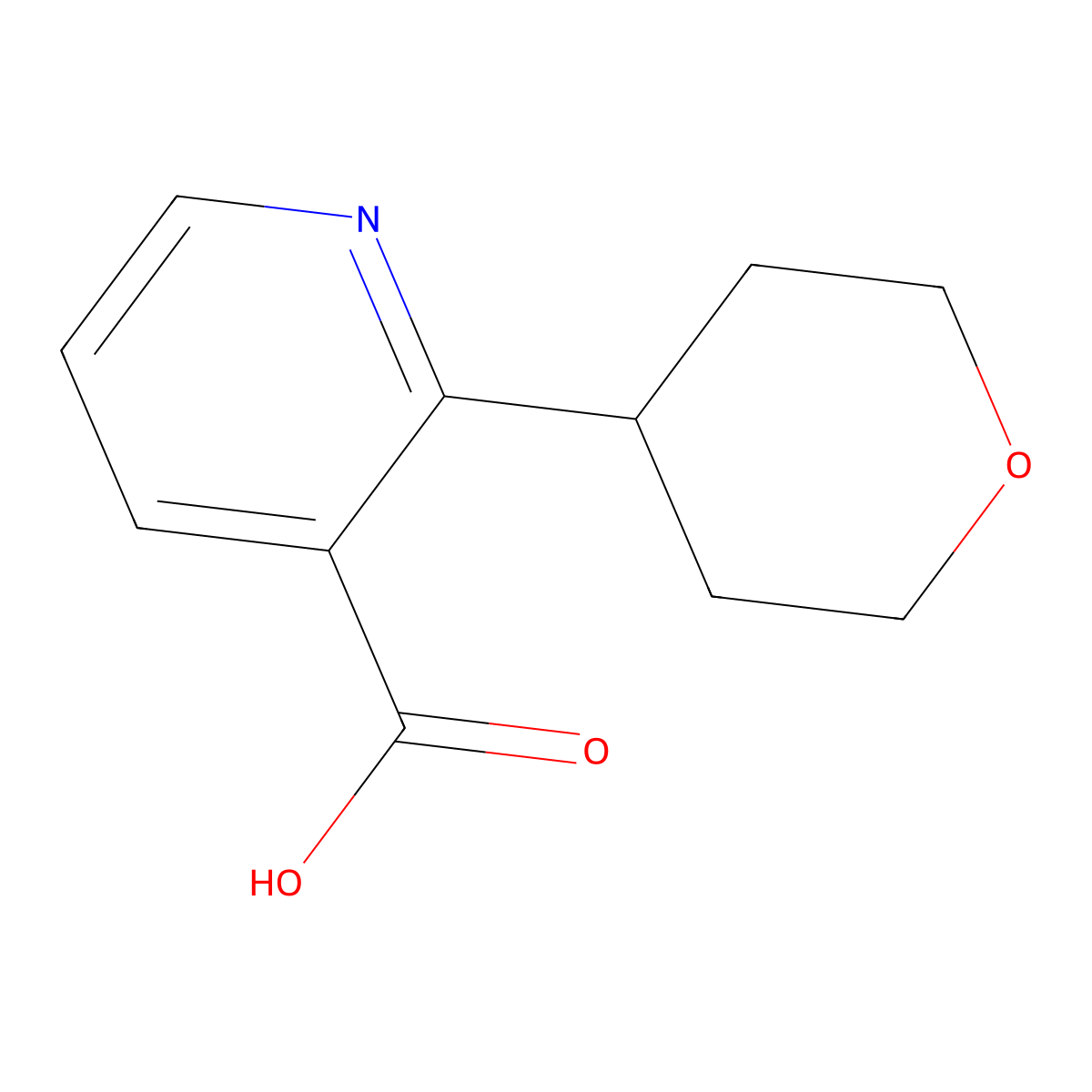 2-(tetrahydro-2H-pyran-4-yl)nicotinic acid molecular structure, CAS 2565641-08-7