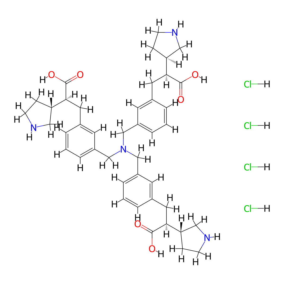 (2S,2'S,2''S)-3,3',3''-((Nitrilotris(methylene))tris(benzene-3,1-diyl))tris(2-((R)-pyrrolidin-3-YL)propanoic acid) tetrahydrochloride molecular structure, CAS 2565656-71-3