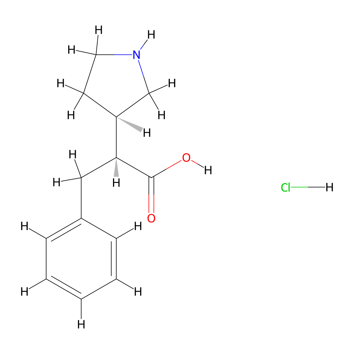 (2S)-3-phenyl-2-[(3R)-pyrrolidin-3-yl]propanoic acid;hydrochloride molecular structure, CAS 2565657-20-5