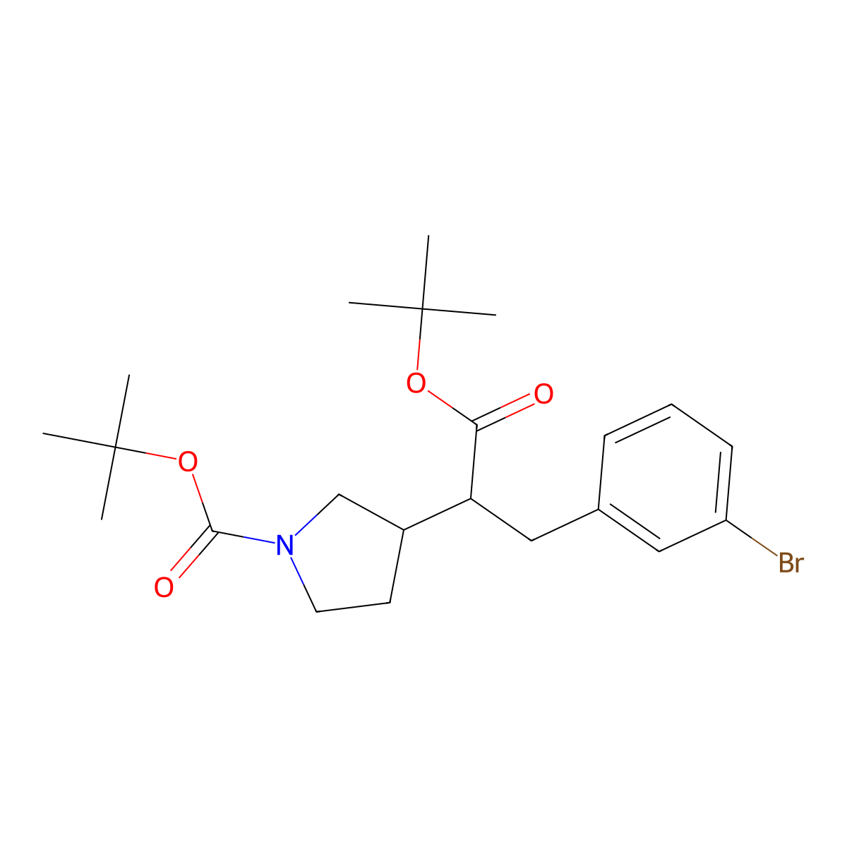 tert-Butyl (R)-3-((S)-3-(3-bromophenyl)-1-(tert-butoxy)-1-oxopropan-2-yl)pyrrolidine-1-carboxylate molecular structure, CAS 2565657-65-8