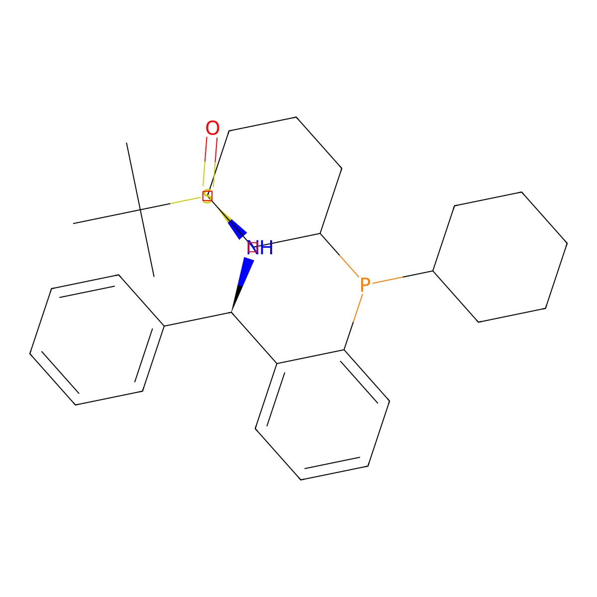 (R)-N-((R)-(2-(Dicyclohexylphosphino)phenyl)(phenyl)methyl)-2-methylpropane-2-sulfinamide molecular structure, CAS 2565792-22-3
