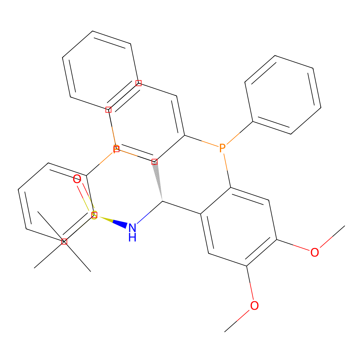 (R)-N-((S)-2-(Diphenylphosphanyl)-1-(2-(diphenylphosphanyl)-4,5-dimethoxyphenyl)ethyl)-2-methylpropane-2-sulfinamide molecular structure, CAS 2565792-27-8