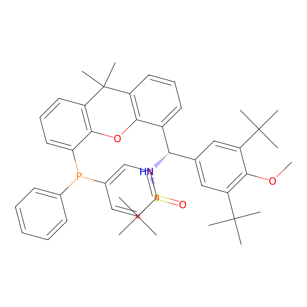 (R)-N-((S)-(3,5-Di-tert-butyl-4-methoxyphenyl)(5-(diphenylphosphanyl)-9,9-dimethyl-9H-xanthen-4-yl)methyl)-2-methylpropane-2-sulfinamide molecular structure, CAS 2565792-28-9