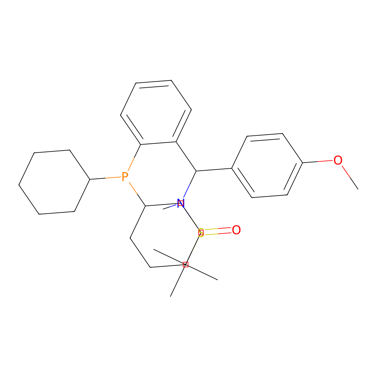 (R)-N-((R)-(2-(Dicyclohexylphosphanyl)phenyl)(4-methoxyphenyl)methyl)-N,2-dimethylpropane-2-sulfinamide molecular structure, CAS 2565792-29-0