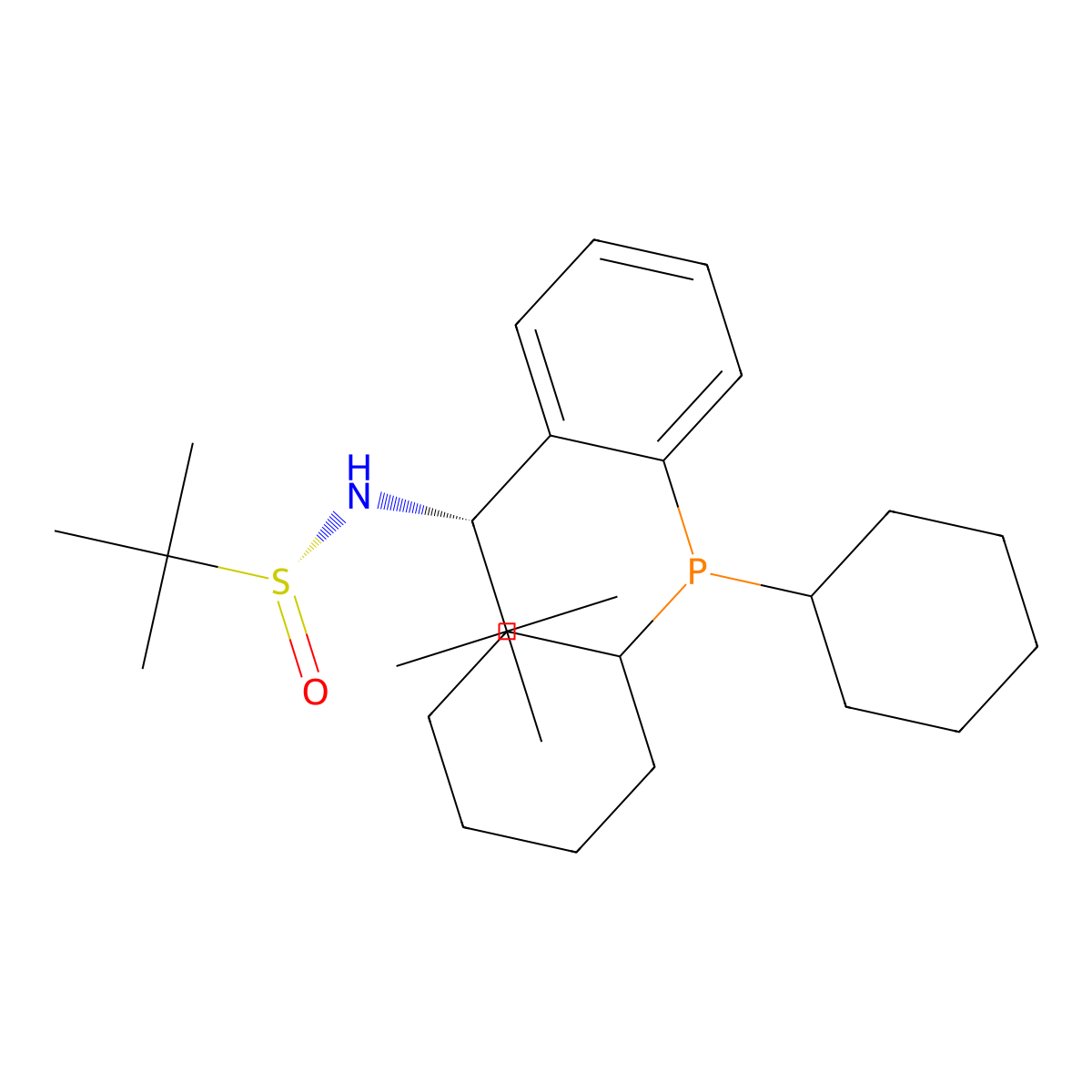 (R)-N-((S)-1-(2-(Dicyclohexylphosphanyl)phenyl)-2,2-dimethylpropyl)-2-methylpropane-2-sulfinamide molecular structure, CAS 2565792-30-3