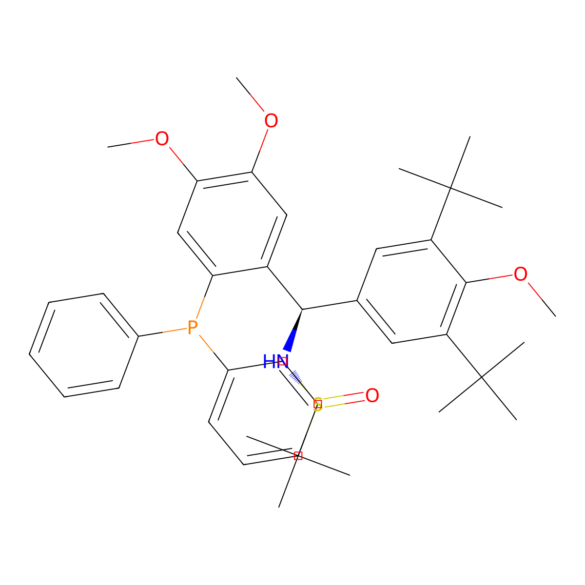 (R)-N-((R)-(3,5-Di-tert-butyl-4-methoxyphenyl)(2-(diphenylphosphanyl)-4,5-dimethoxyphenyl)methyl)-2-methylpropane-2-sulfinamide molecular structure, CAS 2565792-47-2