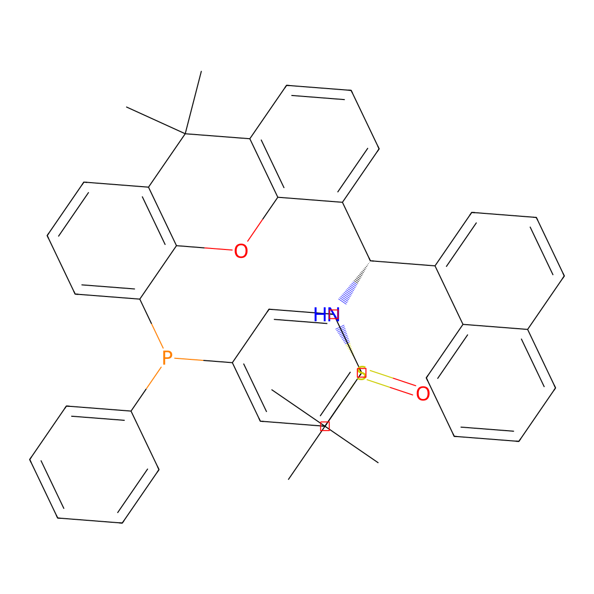 (R)-N-((S)-(5-(Diphenylphosphanyl)-9,9-dimethyl-9H-xanthen-4-yl)(naphthalen-1-yl)methyl)-2-methylpropane-2-sulfinamide molecular structure, CAS 2565792-60-9
