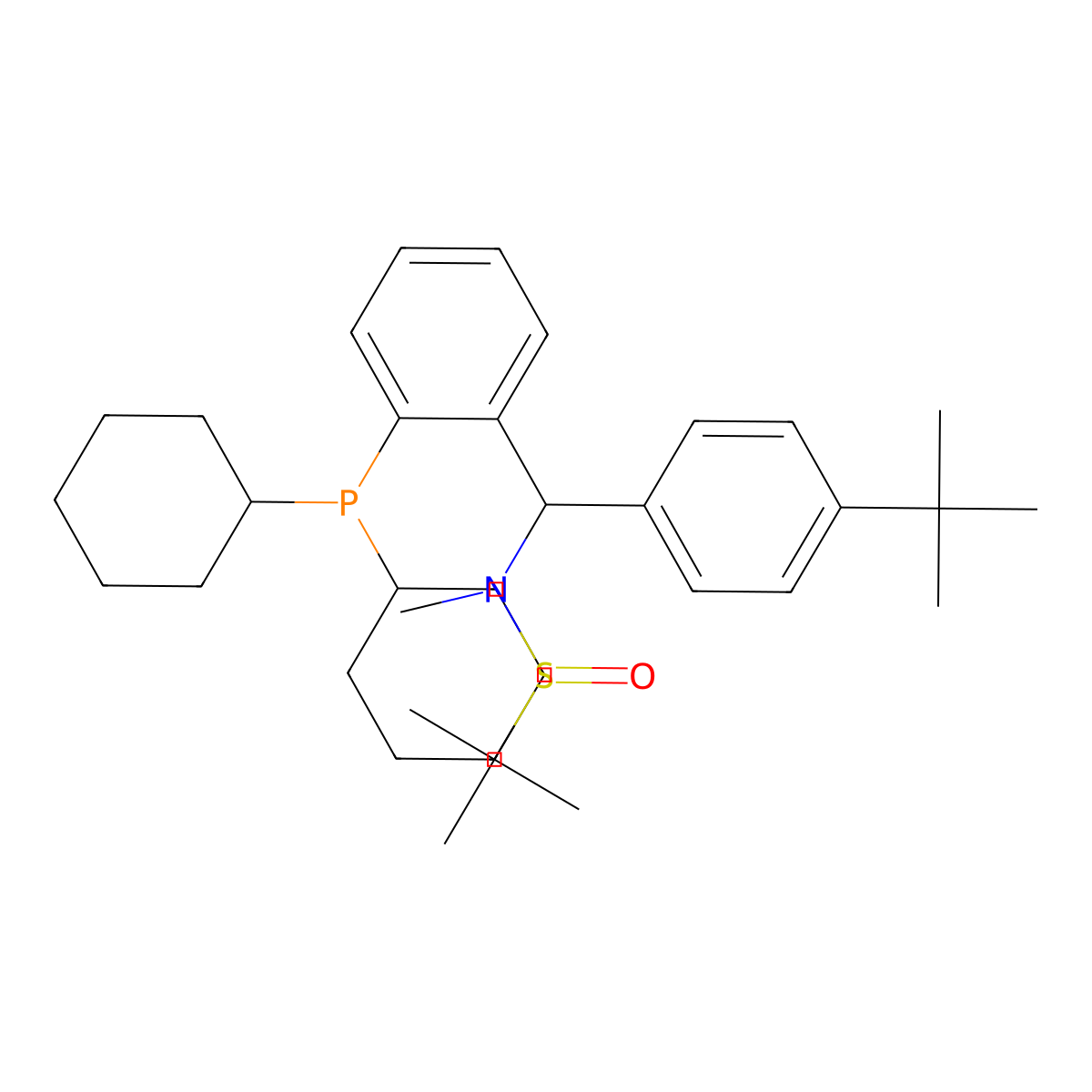 [S(R)]-N-[(R)-[2-(Dicyclohexylphosphanyl)phenyl](4-(tert-butyl)phenyl)methyl]-N,2-dimethyl-2-propanesulfinamide molecular structure, CAS 2565792-61-0