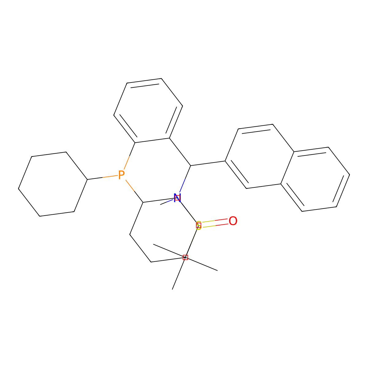 (R)-N-((R)-(2-(Dicyclohexylphosphanyl)phenyl)(naphthalen-2-yl)methyl)-N,2-dimethylpropane-2-sulfinamide molecular structure, CAS 2565792-68-7