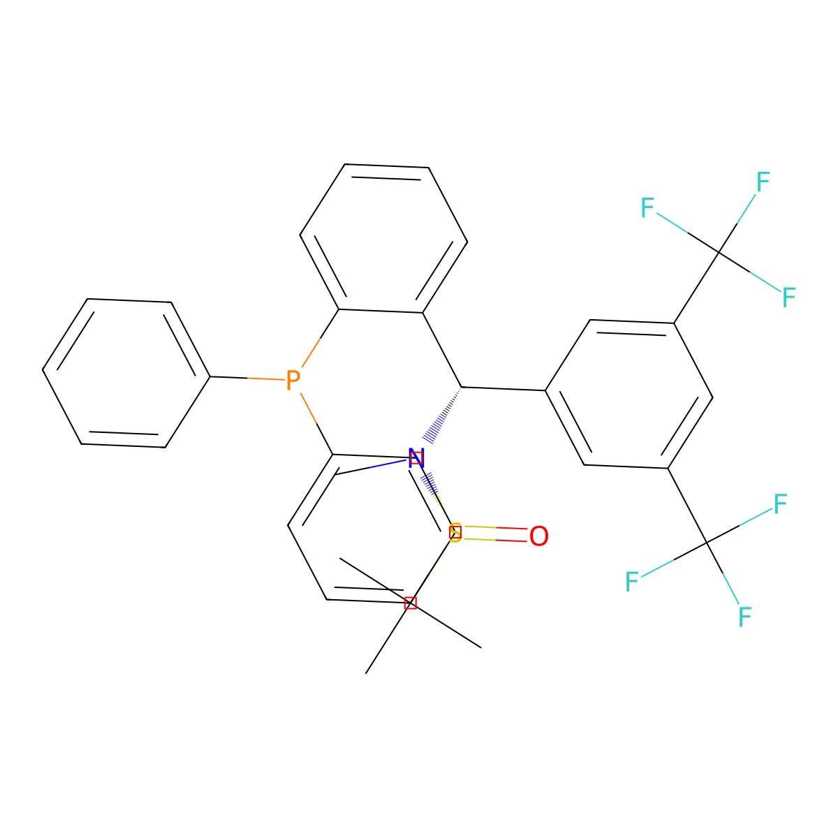 (R)-N-((S)-(3,5-Bis(trifluoromethyl)phenyl)(2-(diphenylphosphanyl)phenyl)methyl)-N,2-dimethylpropane-2-sulfinamide molecular structure, CAS 2565792-74-5