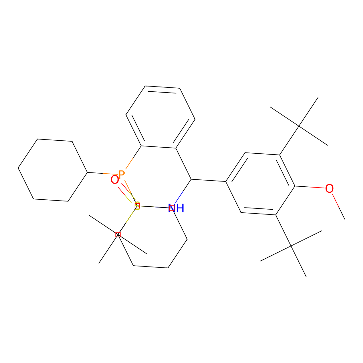 [S(R)]-N-[(R)-[3,5-Bis(1,1-dimethylethyl)-4-methoxyphenyl][2-(dicyclohexylphosphino)phenyl]methyl]-2-methyl-2-propanesulfinamide molecular structure, CAS 2565792-75-6